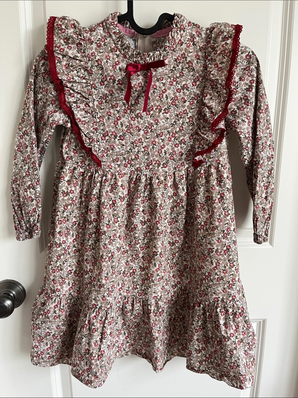 FRIENDS Pink and Burgundy Floral Ruffle Dress